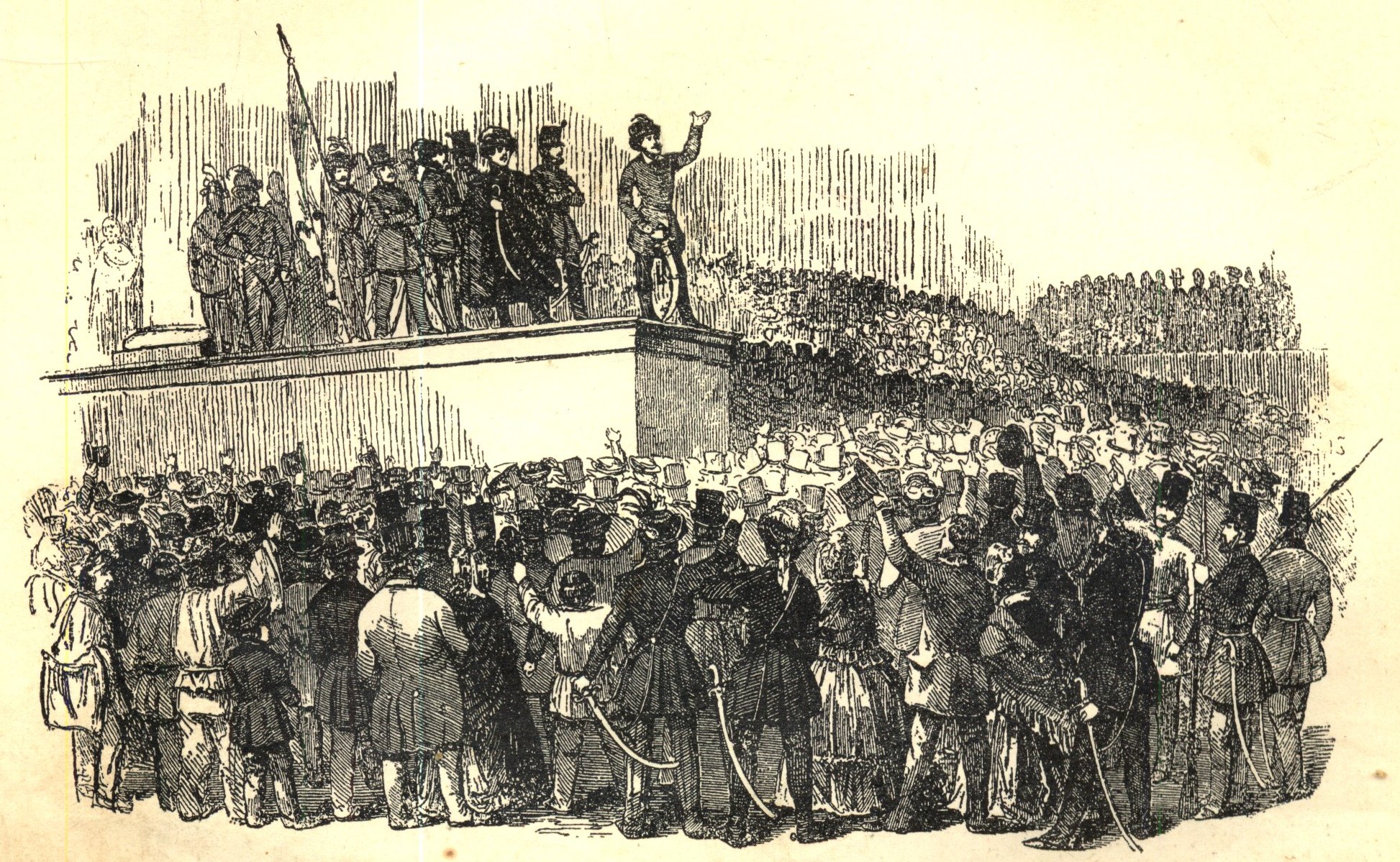 Petőfi Sádor elszavalta a Nemzeti dalt a Nemzeti Múzeum lépcsőjén.