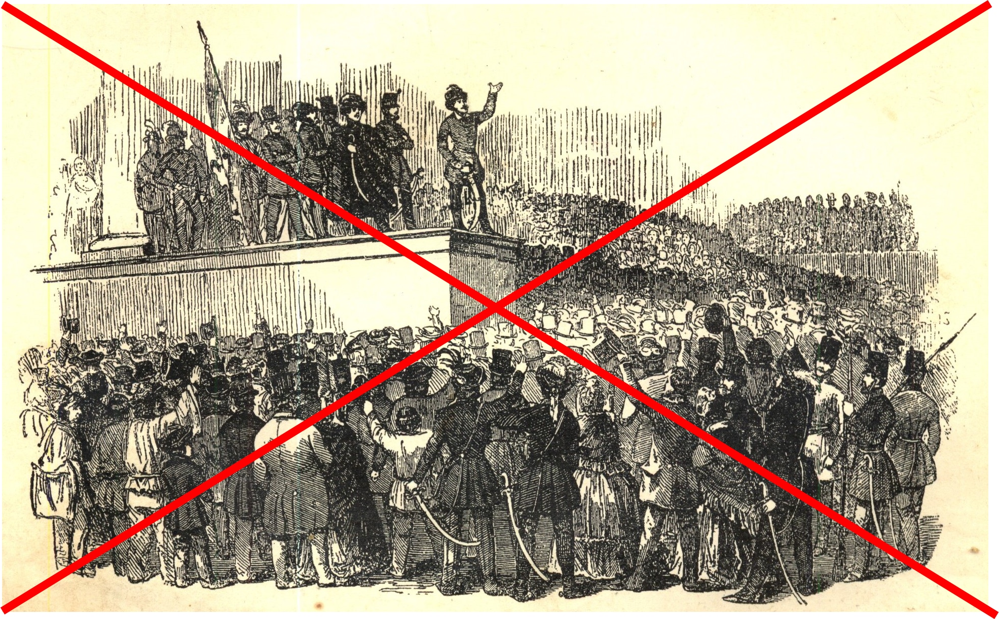 Petőfi a Nemzeti Múzeum előtt nem szavalta el a Nemzeti dalt, csak korábban a Pilvaxban mondta el. Igaz, a múzeumnál ott volt, de ott csak a 12 pontot olvasták fel.